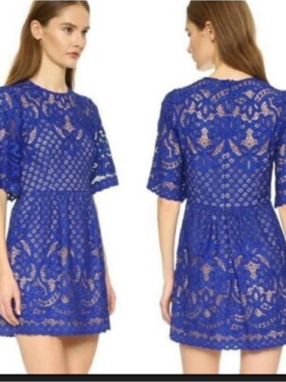 BCBGMaxAzria Royal Blue Lace Short Sleeve Mini Dress